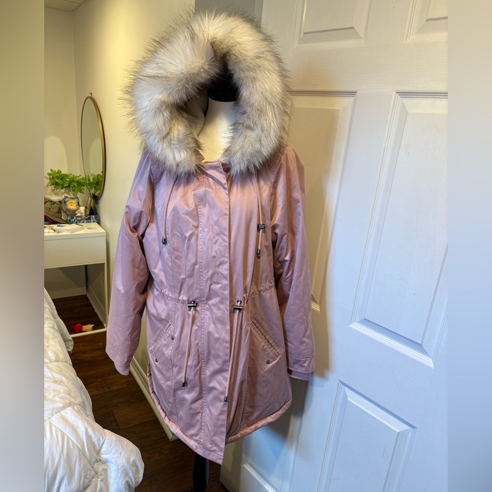 Torrid Blush Pink Faux Fur Hood Parka Size 0 Winter Coat Warm Lined